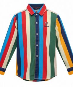 Vintage Boys Long Sleeve Button Down Shirt With Roll Up Option - Bold Stripe