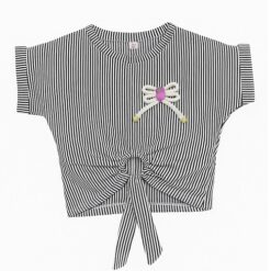 Trendy Girls Cinched Cropped Ring T-Shirt - Burgundy Top