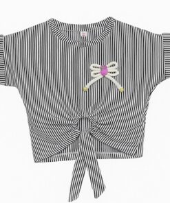 Trendy Girls Cinched Cropped Ring T-Shirt - Burgundy Top