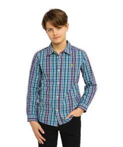US Polo Assn Boys Long Sleeve Button Down Shirt - Green Plaid