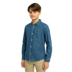 US Polo Assn Boys Long Sleeve Button Down Shirt - Blue Soft Jeans