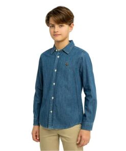 US Polo Assn Boys Long Sleeve Button Down Shirt - Blue Soft Jeans