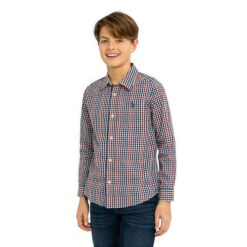 US Polo Assn Boys Long Sleeve Button Down Shirt -  Wine Plaid