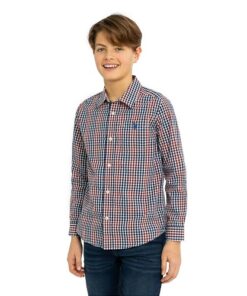 US Polo Assn Boys Long Sleeve Button Down Shirt -  Wine Plaid