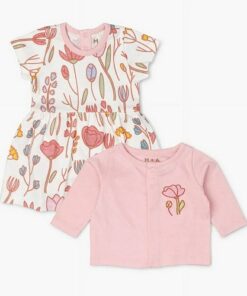 Monica + Andy  Girls Organic Cotton Dress Romper & Jacket