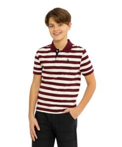 U.S. Polo Assn. Boys Short Sleeve Stripe Jersey Polo Shirt - Burgundy