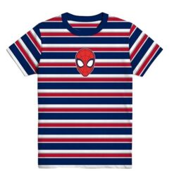 Spiderman Head Boys Graphic Crew Neck Short Sleeve Striped T-Shirt