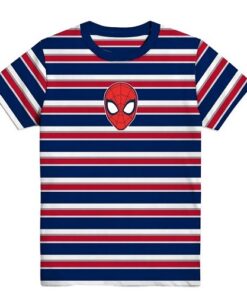 Spiderman Head Boys Graphic Crew Neck Short Sleeve Striped T-Shirt