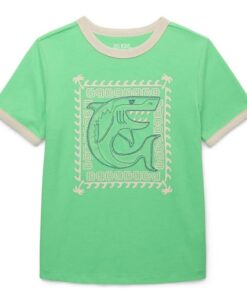 365 Kids Boys Mix & Match Short Sleeve Front Back Ringer T-shirt - Green Shark