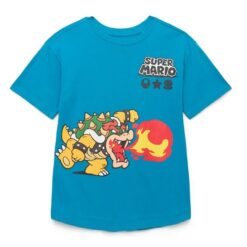 Super Mario Front Back Graphic Boys Short Sleeve T-shirt - Blue