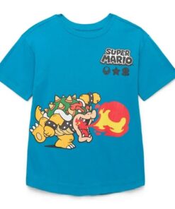 Super Mario Front Back Graphic Boys Short Sleeve T-shirt - Blue