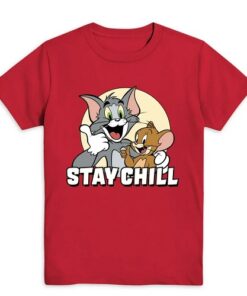Warner Bro Tom And Jerry Stay Chill Graphic Boys T-shirt - Red