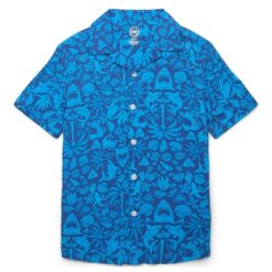 Wonder Nation Boys Camp Button Down Shirt - Blue Shark