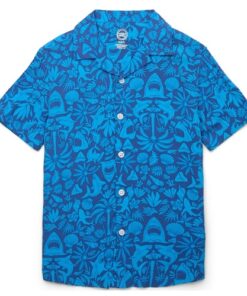 Wonder Nation Boys Camp Button Down Shirt - Blue Shark