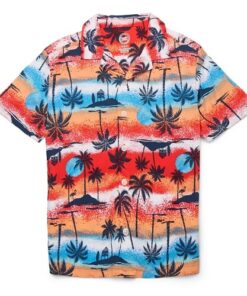 Wonder Nation Boys Camp Button Down Shirt - Orange Palm