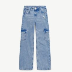 Justice Girls Bromo Wide Leg Cargo Jeans - Blue