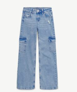 Justice Girls Bromo Wide Leg Cargo Jeans  - Blue