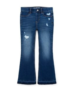 Wonder Nation Girls Destructed Flare Jegging - Medium Enzyme