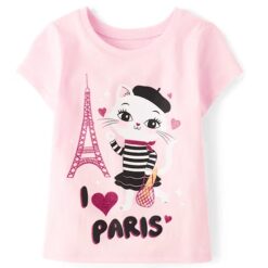 The Children’s Place Baby And Toddler Girls Paris Cat Graphic T-shirt - Pink