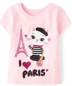 The Children’s Place Baby And Toddler Girls Paris Cat Graphic T-shirt - Pink