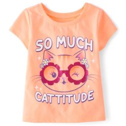 The Children’s Place Baby And Toddler Girls Kitty Graphic T-shirt - Orange