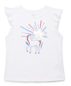 Americana Girls Unicorn Flitter Sleeve Tank Top - White