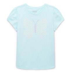 365 Kids Girls Graphic T-shirt With Puff Sleeves- Butterfly Blue