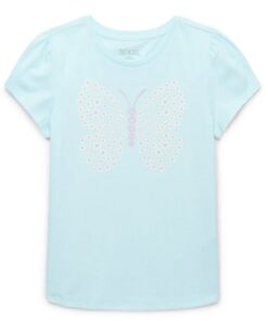 365 Kids Girls Graphic T-shirt With Puff Sleeves- Butterfly Blue