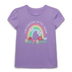 365 Kids Girls Graphic T-shirt With Puff Sleeves - Purple Rainbow