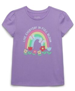 365 Kids Girls Graphic T-shirt With Puff Sleeves - Purple Rainbow