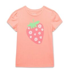 365 Kids Girls Graphic T-shirt With Puff Sleeves - Orange Strawberry