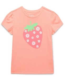 365 Kids Girls Graphic T-shirt With Puff Sleeves - Orange Strawberry