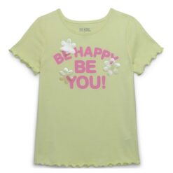 365 Kids By Garanimals Girls Everyday Lettuce Edge Tee With Short Sleeves - Be Happy Yellow