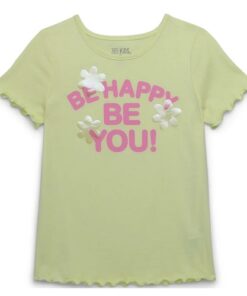 365 Kids By Garanimals Girls Everyday Lettuce Edge Tee With Short Sleeves - Be Happy Yellow