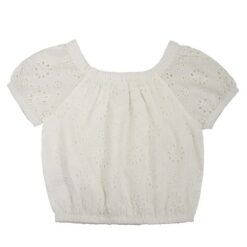 Wonder Nation Girls Short Sleeve Eyelet Puff Sleeve Top - White