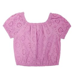 Wonder Nation Girls Short Sleeve Eyelet Puff Sleeve Top - Purple
