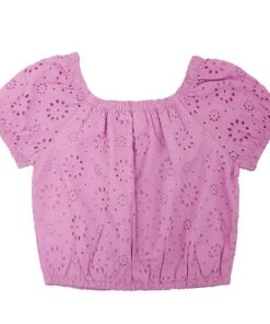 Wonder Nation Girls Short Sleeve Eyelet Puff Sleeve Top - Purple
