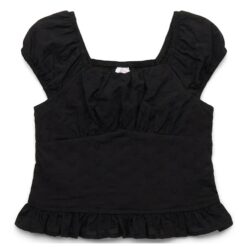 Wonder Nation Girls Cotton Smocked Ruffle Eyelet Top - Black