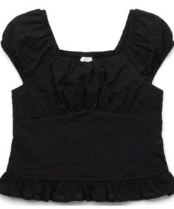 Wonder Nation Girls Cotton Smocked Ruffle Eyelet Top - Black