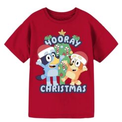 Bluey Hooray Christmas Girls Graphic Crew Neck Short Sleeve T-Shirt - Red