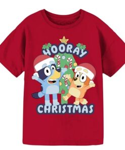 Bluey Hooray Christmas Girls Graphic Crew Neck Short Sleeve T-Shirt - Red