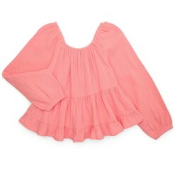 Wonder Nation Girls Cotton Tiered Woven Long Sleeve Peplum Blouse - Peach