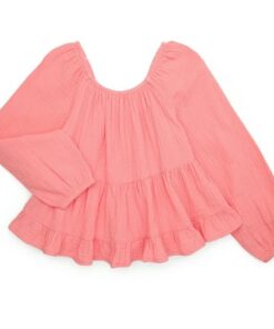 Wonder Nation Girls Cotton Tiered Woven Long Sleeve Peplum Blouse - Peach