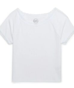 Wonder Nation Girls Lace Trim Tee With Short Sleeves - White