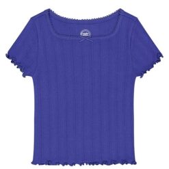 Wonder Nation Girls Picot Edge short Sleeve Pointelle Trim Tshirt - Blue