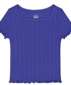 Wonder Nation Girls Picot Edge short Sleeve Pointelle Trim Tshirt - Blue