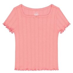 Wonder Nation Girls Picot Edge short Sleeve Pointelle Trim Tshirt - Peach