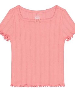 Wonder Nation Girls Picot Edge short Sleeve Pointelle Trim Tshirt - Peach