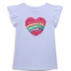 365 Kids Girls Sequin Graphic Tee with Tulip Sleeves - White