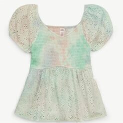 Justice Girls Smocked Eyelet Babydoll Top - Tie Dye